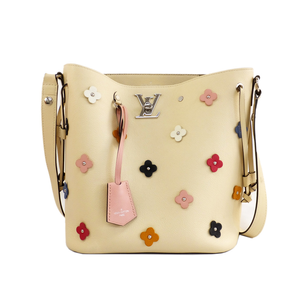 Louis Vuitton Lockme Bucket Flower Shoulder Bag Floral Flower Motif White